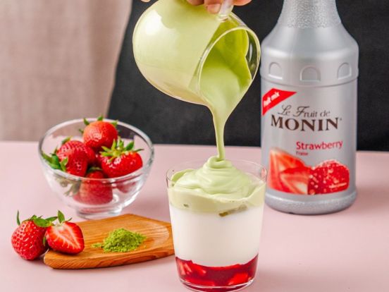 MONIN Strawberry Puree and matcha